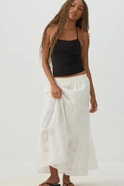 Eyelet Tiered Midi Skirt