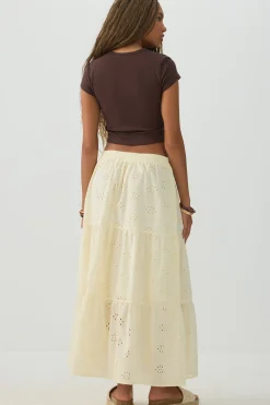 Eyelet Tiered Midi Skirt