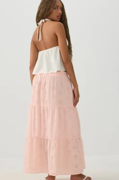 Eyelet Tiered Midi Skirt