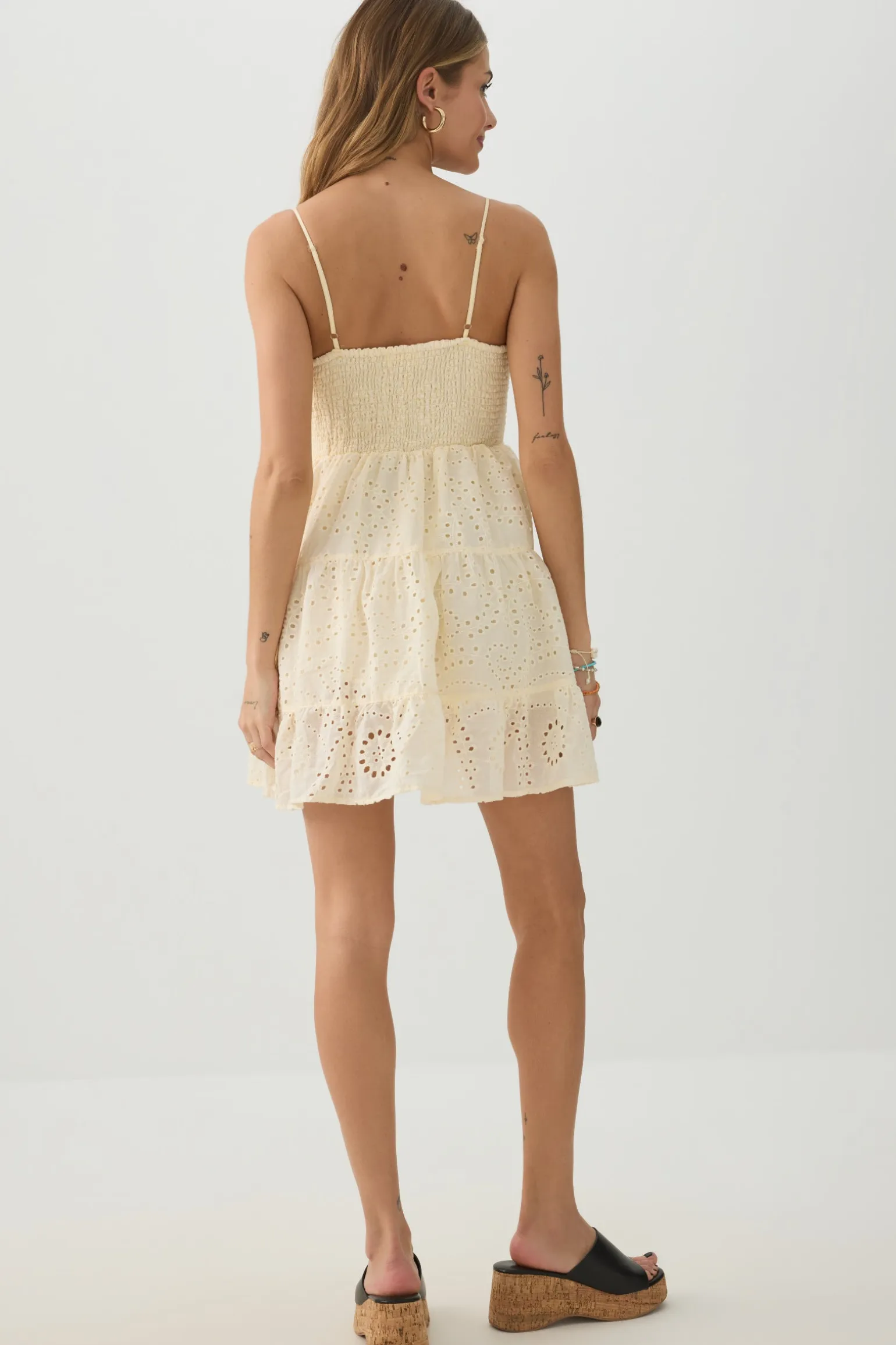 Eyelet Tiered Mini Dress