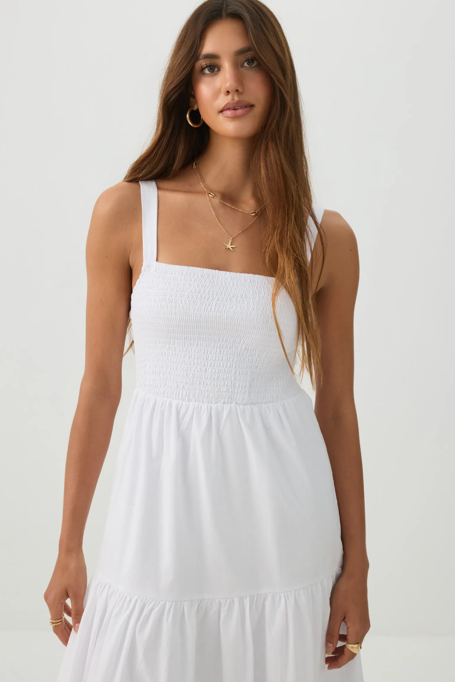 Eyelet Tiered Smocked Maxi Dress