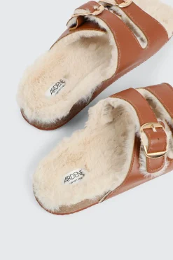 Faux Fur Lined Buckled Sandals