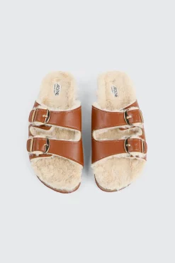 Faux Fur Lined Buckled Sandals