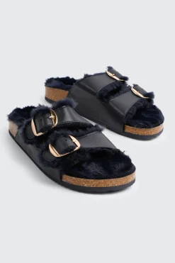 Faux Fur Lined Buckled Sandals