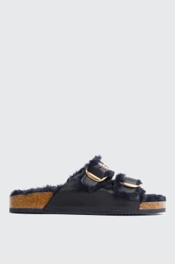 Faux Fur Lined Buckled Sandals