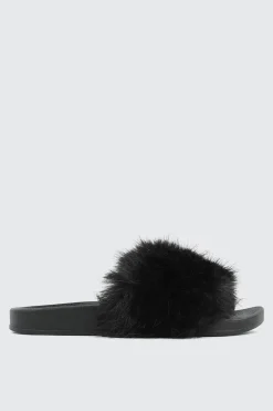Faux Fur Pool Slides Sandals