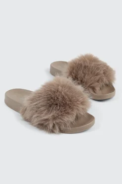 Faux Fur Pool Slides Sandals