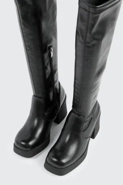 Faux Leather Knee High Boots