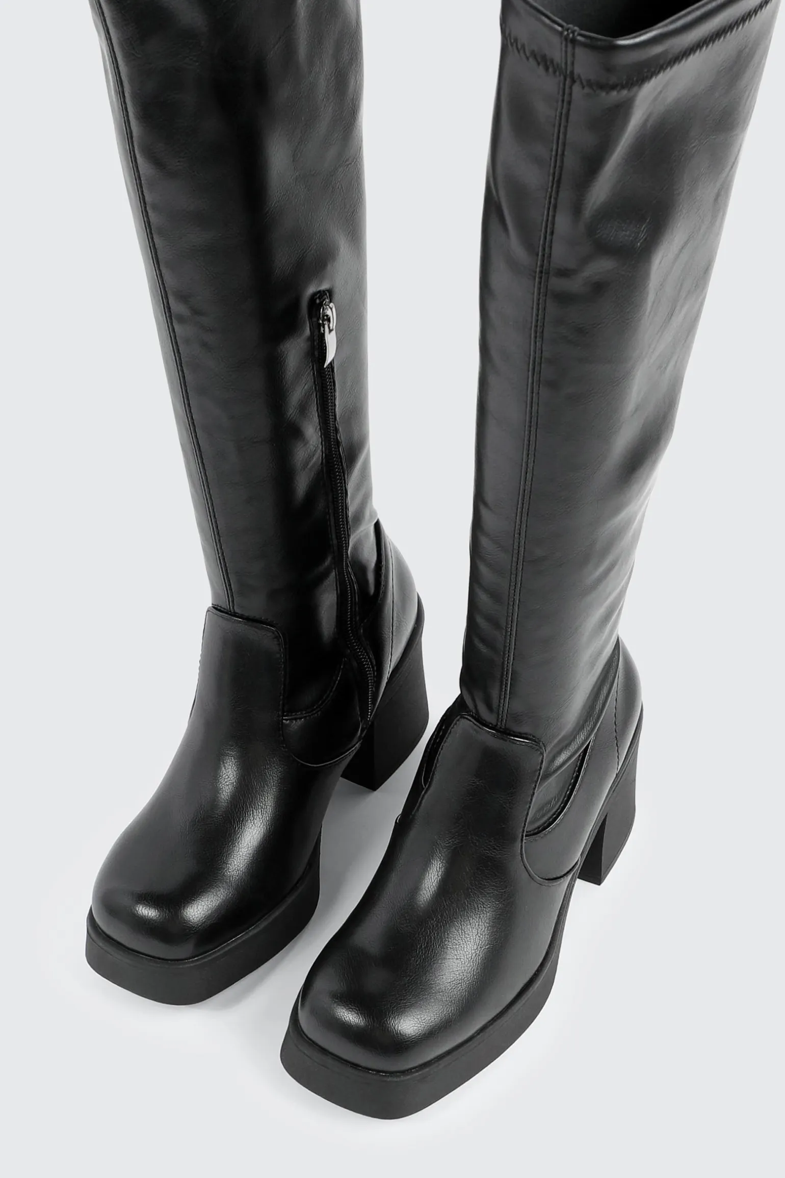 Faux Leather Knee High Boots
