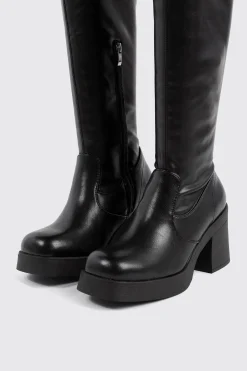 Faux Leather Knee High Boots