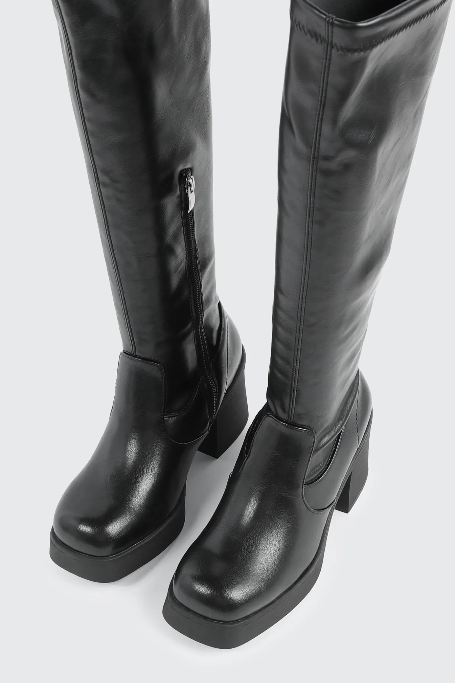 Faux Leather Knee High Boots