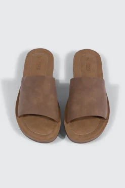 Faux Leather One Band Slide Sandals