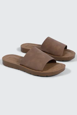Faux Leather One Band Slide Sandals