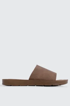 Faux Leather One Band Slide Sandals