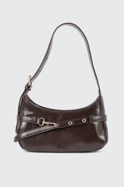 Faux Leather Shoulder Bag with Buckle Strap