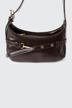 Faux Leather Shoulder Bag with Buckle Strap