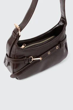 Faux Leather Shoulder Bag with Buckle Strap