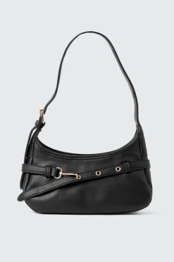 Faux Leather Shoulder Bag with Buckle Strap