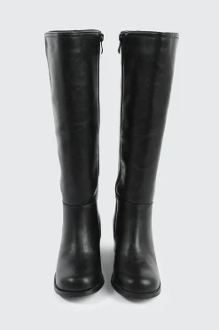 Faux Leather Square Toe Knee High Boots