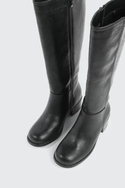 Faux Leather Square Toe Knee High Boots