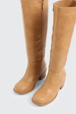 Faux Leather Square Toe Knee High Boots