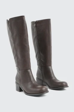 Faux Leather Square Toe Knee High Boots