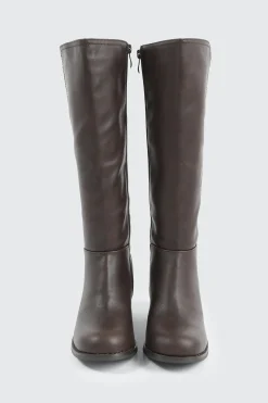 Faux Leather Square Toe Knee High Boots