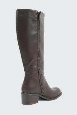 Faux Leather Square Toe Knee High Boots