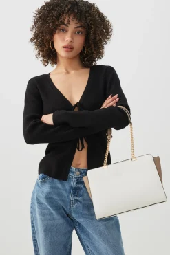 Faux Leather Tote Bag with Chain Straps