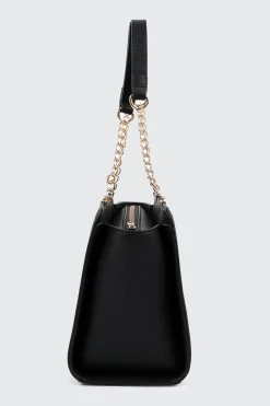 Faux Leather Tote Bag with Chain Straps
