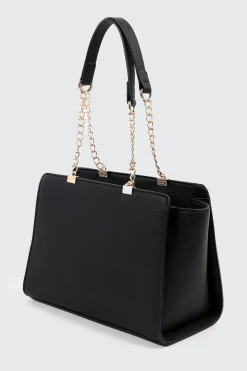 Faux Leather Tote Bag with Chain Straps