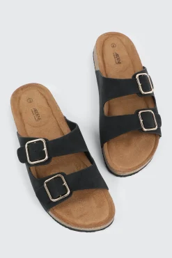 Faux Leather Two-Buckle Sandals