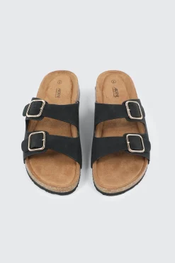 Faux Leather Two-Buckle Sandals