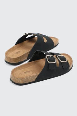 Faux Leather Two-Buckle Sandals