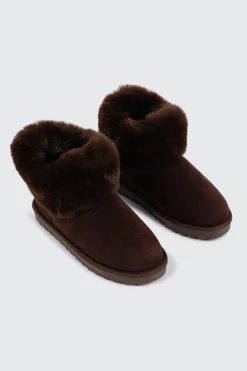 Faux Sheepskin Ankle Boots with Fur Trim