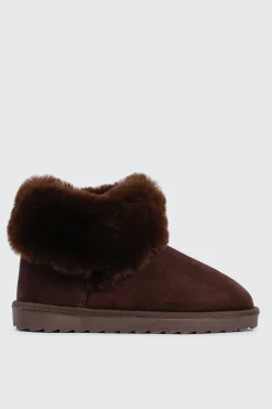 Faux Sheepskin Ankle Boots with Fur Trim