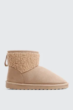 Faux Sheepskin Ankle Boots with Accent Trim