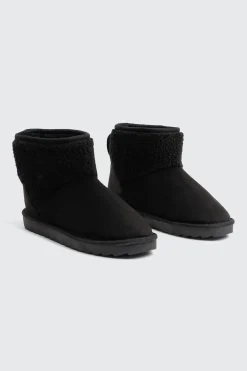 Faux Sheepskin Ankle Boots with Accent Trim