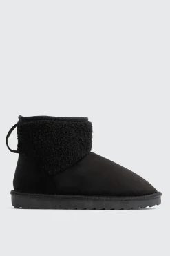 Faux Sheepskin Ankle Boots with Accent Trim