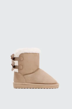 Faux Sheepskin Boots with Bow Details