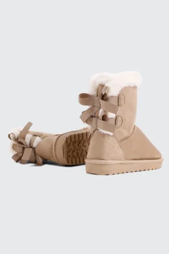 Faux Sheepskin Boots with Bow Details