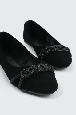 Faux Suede Ballet Flats with Braided Detail