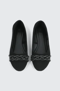 Faux Suede Ballet Flats with Braided Detail