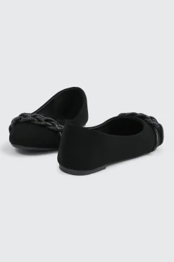 Faux Suede Ballet Flats with Braided Detail