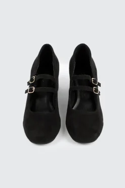 Faux Suede Block Heel Mary Janes