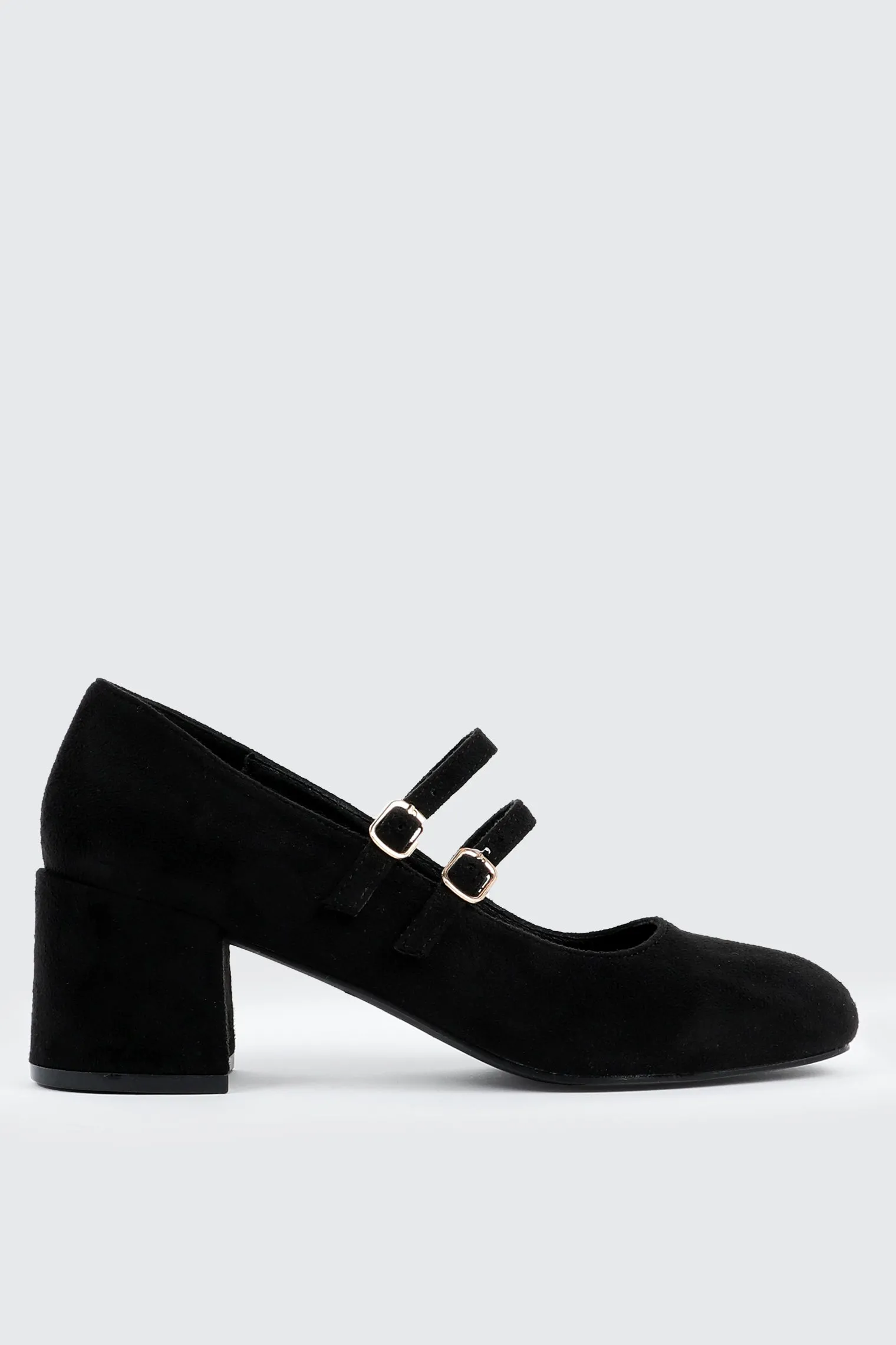 Faux Suede Block Heel Mary Janes