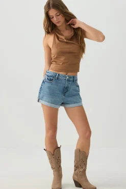 Faux Suede Cowl Neck Tank Top