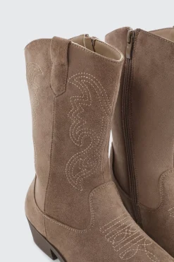 Faux Suede Embroidered Boots