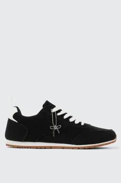 Faux Suede Lace Up Sneakers with Charm