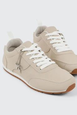 Faux Suede Lace Up Sneakers with Charm